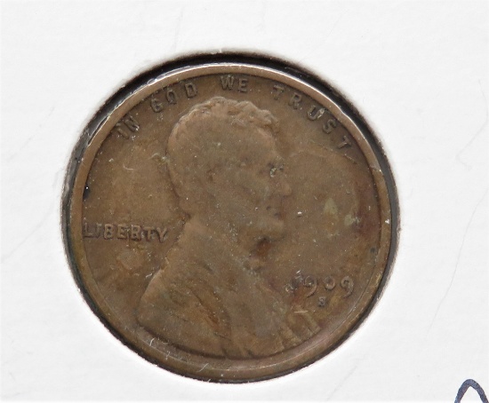 Lincoln Cent 1909S F/VF obv residue, rev gouge, better date