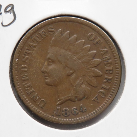 Indian Cent 1864L VG some date doubling, better date