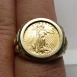 Man's 10KT Gold Ring with 1994 Gold American Eagle $5, 1/10 oz