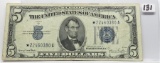 $5 Silver Certificate STAR 1934D, FR 1654, SN *22460380A Fine