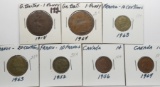 7 World: 2 GB Penny (1918, 1964); 3 France (10 FR 1952, 10 & 20 Centimes 1963); 2 Canada Cents (1956