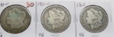 3 Morgan $: 1889-O AG, 1901-O VG, 1902 VG