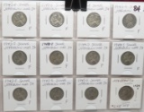 12 Jefferson Nickels: 1939D, Set of 11 Silver War Nickels (1 each of 11 dates) F