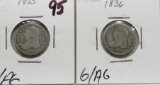 2 Capped Bust Dimes: 1835 G/AG, 1836 G/AG