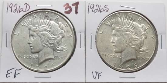 2 Peace $: 1926D EF, 1926S VF