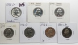 7 Washington Quarters: 6 Proof (1958, 59, 60, 62, 76S, 80S), 1976D