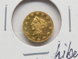 California Gold Half $ Round 1854, Liberty Head, Date in Wreath AU or better