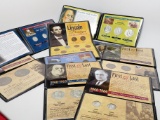 9 Coin Sets in Folders, includes total: 2 SB Anthony $; 2 Eisenhower $; 5 Silver Franklin Half $ in