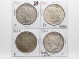4 Peace $: 1922 F, 22 EF ?residue, 22D F, 22S F harshly cleaned