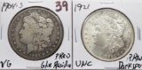 2 Morgan $: 1904S VG ?rev glue residue better date, 1921 Unc ?rev dark spots