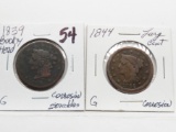 2 Type Large Cents corrosion: 1839 