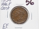 Braided Hair Half Cent 1854 EF detail damaged