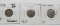 3 Nickel Three Cent: 1873 EF corrosion, 1874 VG/F, 1881 VF