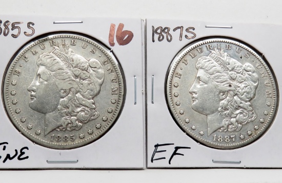 2 Morgan $: 1885S F, 1887S EF