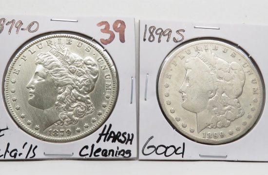 2 Morgan $: 1879-O EF harsh cleaning, 1899S G