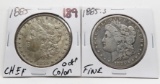 2 Morgan $: 1885 CH EF odd color, 1885S Fine