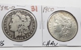 2 Morgan $: 1896-O VG, 1900 CH AU