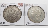 2 Morgan $: 1884 EF, 1885-O VF