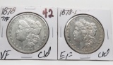 2 Morgan $ cleaned: 1878 7TF VF, 1878S EF