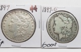 2 Morgan $: 1897 EF, 1897-O Good