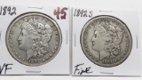 2 Morgan $: 1892 VF, 1892S F