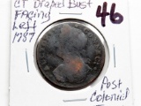 1787 Connecticut Draped Bust Facing Left Copper, post colonial issue