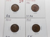 4 better date Lincoln Cents: 1909 AU, 1909 VDB RB CH AU, 1910 AU, 1911 EF