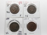 4 Large Cents: 1837 head of 38 Fine, 1846 sm dt VG, 1846 tall dt VG, 1853 VG