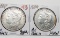 2 Morgan $: 1887 AU harshly cleaned, 1889 AU polished