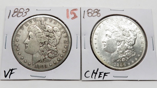 2 Morgan $: 1883 VF, 1886 CH EF