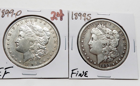 2 Morgan $: 1899-O EF, 1899S Fine