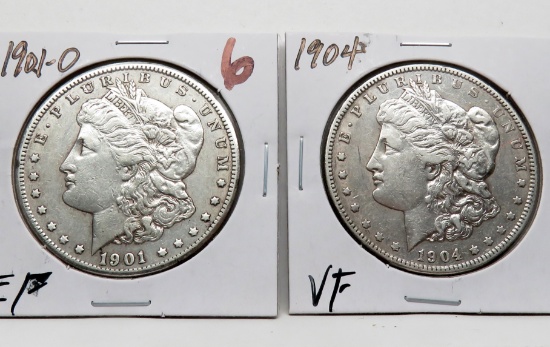 2 Morgan $: 1901-O EF, 1904 VF