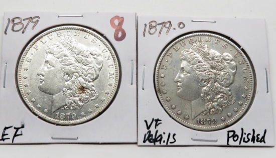 2 Morgan $: 1879 EF, 1879-O VF polished
