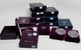 10 Silver American Eagle Boxes with COA & plastic holders, NO COINS (9 PF-1987, 88, 90, 92, 94, 99,