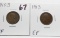2 Lincoln Cents: 1910S VF, 1913 EF
