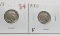 2 Buffalo Nickels: 1918 F, 1918D F