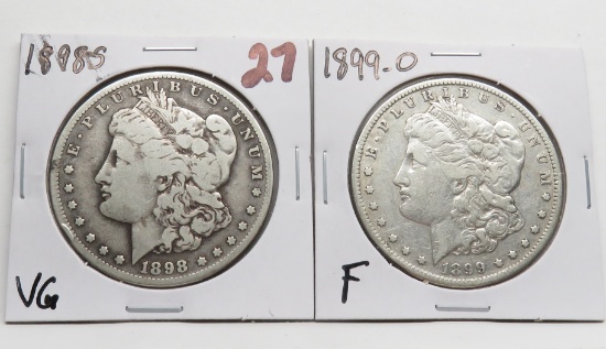 2 Morgan $: 1898S VG, 1899-O F