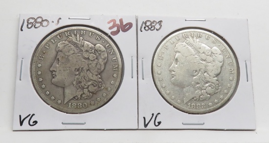 2  Morgan $: 1880S VG, 1883 VG