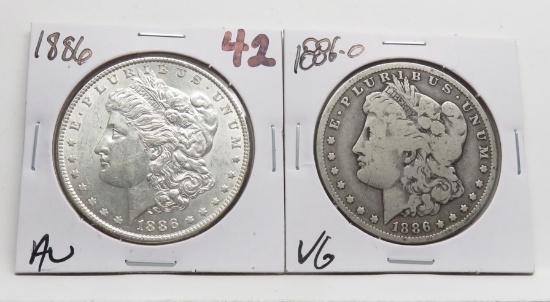 2 Morgan $: 1886 AU, 1886-O VG