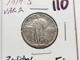 Standing Liberty Quarter 1917S Type 2 F+, ? polished