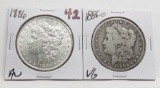 2 Morgan $: 1886 AU, 1886-O VG