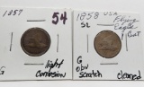 2 Flying Eagle Cents: 1857 G light corrosion, 1858 small letter G obv scratch cleaned