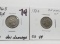 2 Nickel Three Cent: 1865 VF obv damage, 1866 CH VF