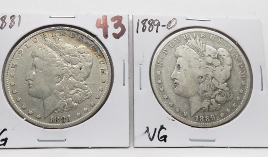 2 Morgan $: 1881 VG, 1889-O VG