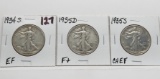 3 Walking Liberty Half $: 1934S EF, 1935D F+, 1935S CH EF