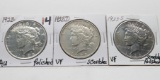 3 Peace $: 1923 AU polished, 23D VF scratches, 23S VF scratches polished