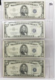 4-$5 Silver Certificates 1953A avg F, includes 1 Star Note