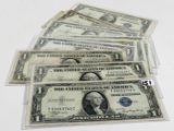 19 Series 1935 $1 Silver Certificates, up to AU: 2-35A, 35B, 35C, 2-35D, 35E, 6-35F, 6-35G (1 taped)
