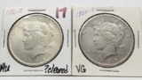 2 Peace $: 1925 AU ?cleanend, 1925S VG