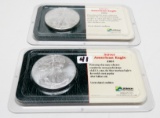 2 Silver American Eagles Unc Littleton packaging: 2001, 2002